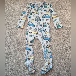 Posh Peanut Blue and Yellow Car Print Footie Pajamas